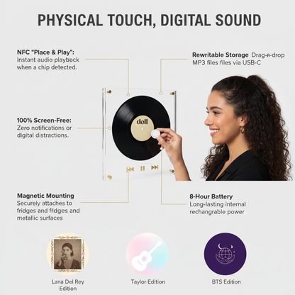 doll — Máy Phát Nhạc Kỹ Thuật Số NFC Dạng Nam Châm | Đĩa Than Acrylic Gắn Tủ Lạnh (Kèm 9 Chip NFC)