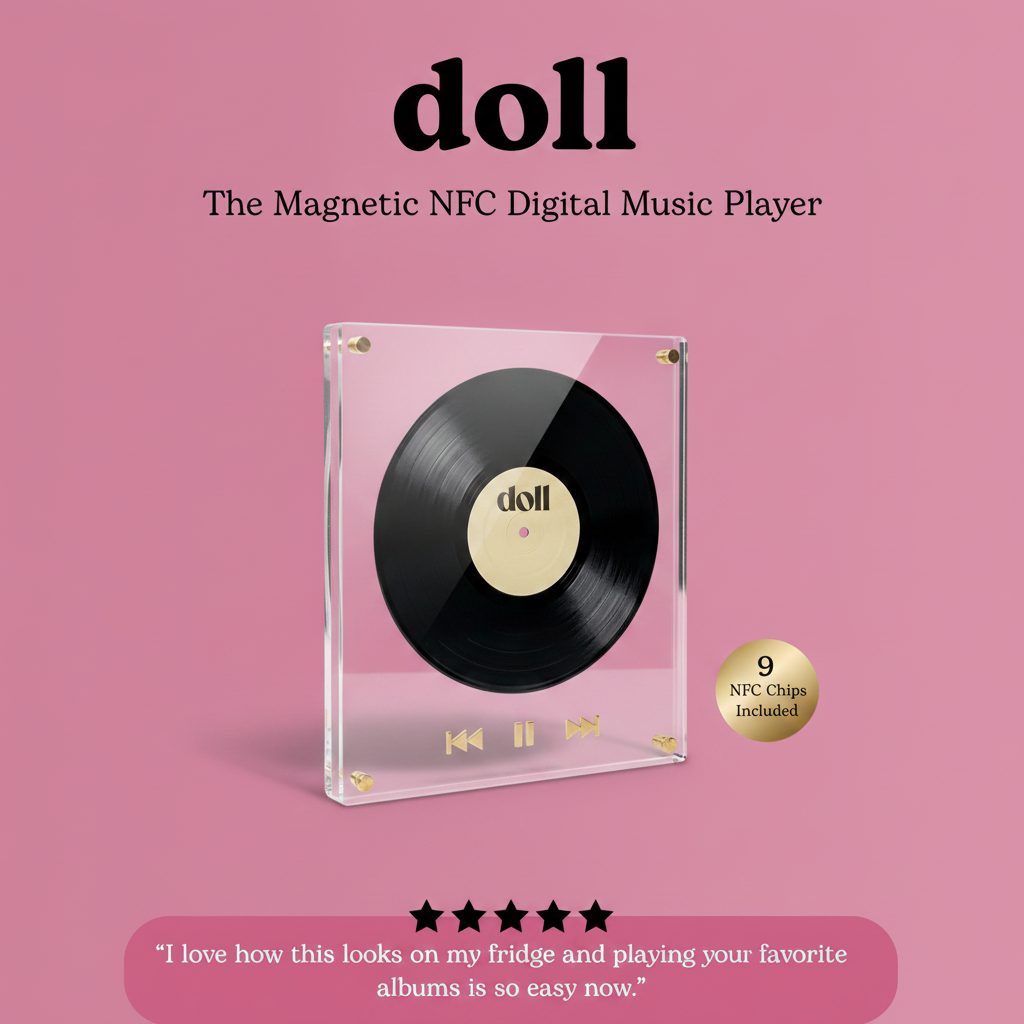 doll — Máy Phát Nhạc Kỹ Thuật Số NFC Dạng Nam Châm | Đĩa Than Acrylic Gắn Tủ Lạnh (Kèm 9 Chip NFC)